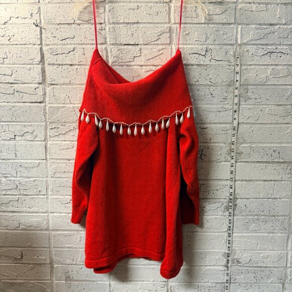 Studio C Red Beaded Pearl Embellished Sweater – Size 2X – Glam Off-Shoulder - Picture 7 of 10